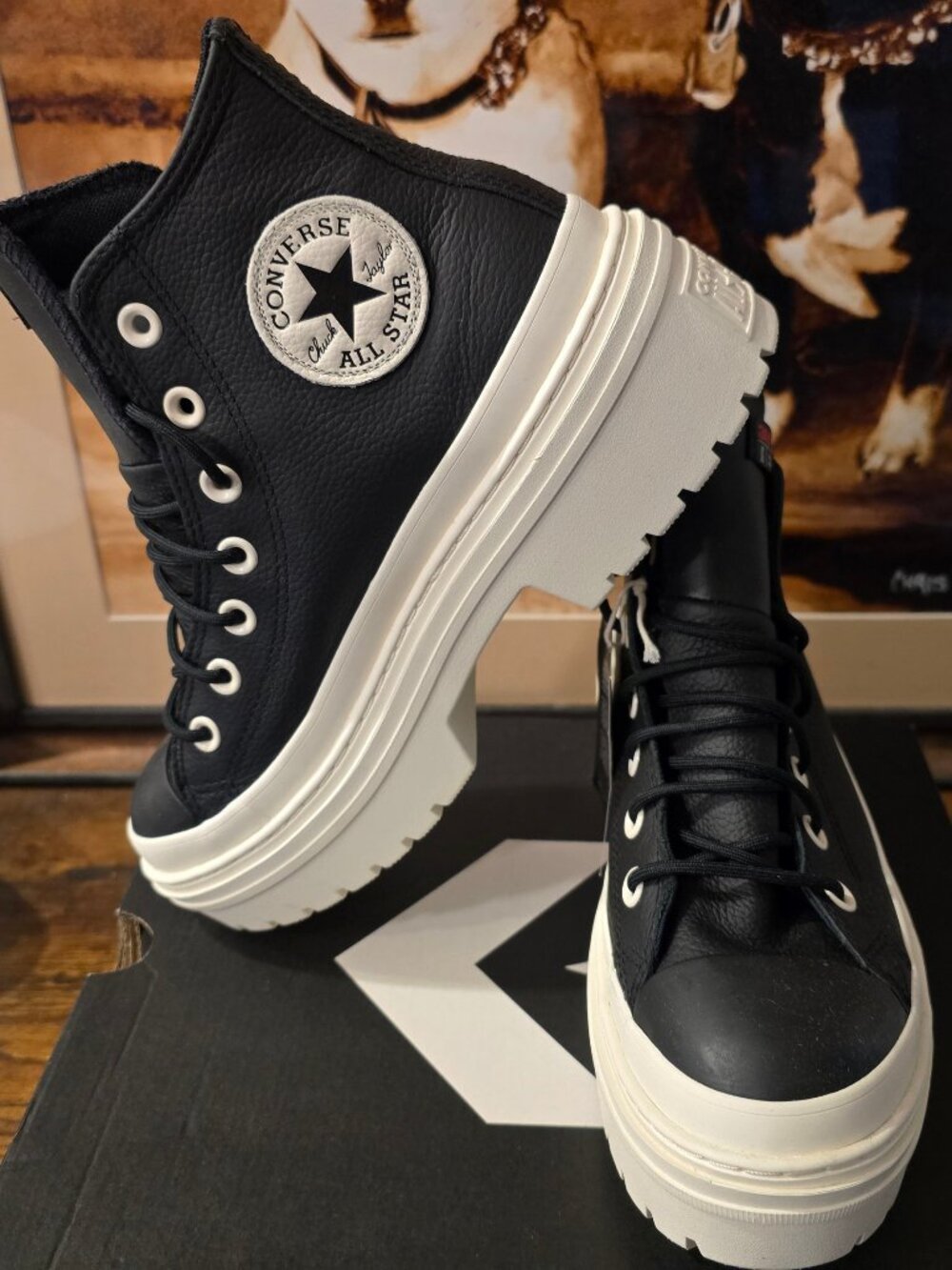 Converse Black Leather Platform Lift Chuck Taylor All Star Sneakers